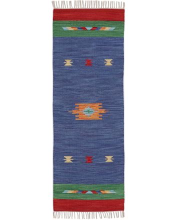 Flachgewebeteppich Kelim Amal Läufer Blau