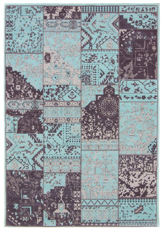 Flachgewebeteppich Kelim Patchwork Sofi Blau